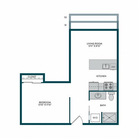 Aspire11 Apartments in Tacoma, Washington Open 1x1 Floor Plan